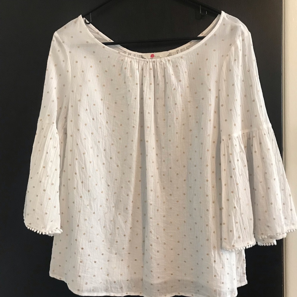 Boden white gauze gold polka dot shirt size 10 US.